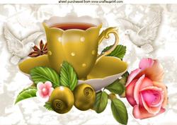 Gold Teacup with Rose and Doves A4