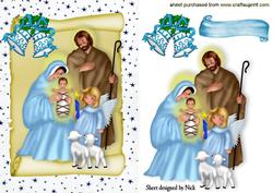 Nativity Scene with Baby Jesus on a Scroll with Bells