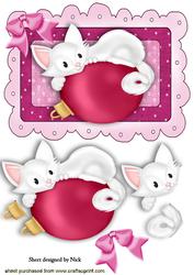 White Kitty on a Bauble with Bow