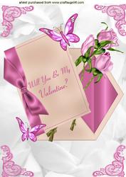 Will You Be My Valentine with Roses and Butterflies A4