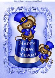 Happy New Year Top Hat with Cheeky Mice A4