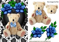 Black Lace Heart with Teddy and Blue Roses
