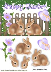 Easter Bunnies with Bonnet and Flower