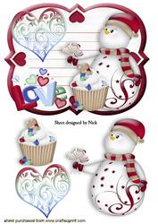 Valentine Snowman with Big Heart