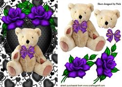 Black Lace Heart with Teddy and Purple Roses