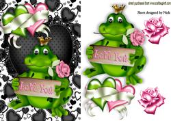My Cute Frog on Black Lace Frame with Rose