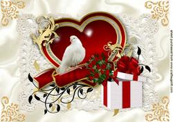 Ornate Heart with Red Roses and Dove A4
