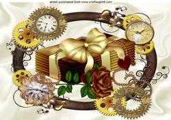 Love Letters with Gold Bow & Rose in Steampunk Frame A4