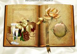 Gold Open Book with Rose and Love Letters A4