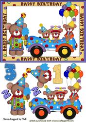 Birthday Clown Teddies in a Car