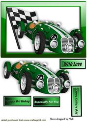 Racing Sports Car in Green Glass Frame