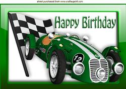 Racing Sports Car in Green Glass Frame A4