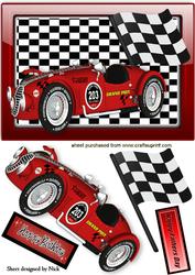 Red Racer with Black and White Flag