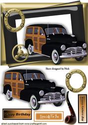 1948 Wood Vintage Car in Steampunk Frame