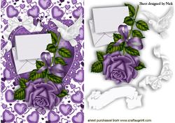Purple Rose with Love Letter on a Heart with Dove