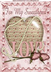 For My Sweetheart Vintage Heart with Rose and Pearls A4