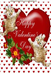 Kitties on a Valentine Heart with Flowers A4