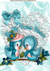 Little Turq Love Birds on a Silver Heart A4