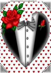 Black/white Tuxedo Heart with Red Rose A4