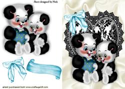 Cute Love Pandas on Lace Heart