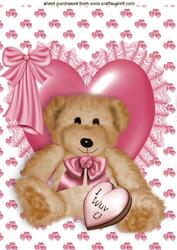 Big Cuddly " I Wuv U" Bear on a Heart A4