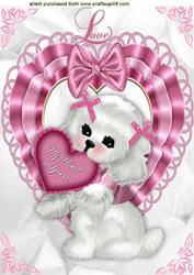Puppy Love,on a Frilled Satin Heart A4