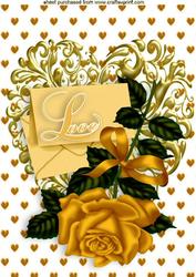 Gold Rose with Letter on Ornate Heart A4