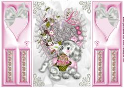 Puppy Love with Kitten on Silver Heart Gatefold