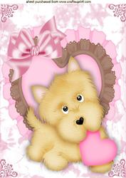 Cute Puppy with Heart on Frilly Frame A4