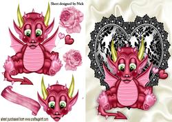 Little Dragon on a Heart with Roses