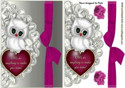 Little White Owl on Scalloped Envelope with Roses