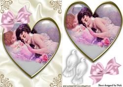 Sleep Pretty Maiden in Vintage Heart with Doves