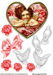 Sweet Vintage Cherub with Roses and Doves