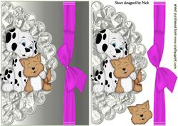 Cute Dalmation with Kitty Pink Bow on Scalloped Envelope