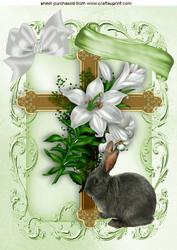 Easter Cross with Lilies and Bunny A4