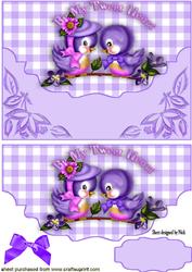 Purple Love Birds with Bow on Scalloped Envelope