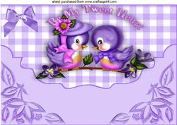 Purple Love Birds on Scalloped Envelope A4