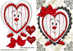Funny Face Heart on Black Lace with Red Bow