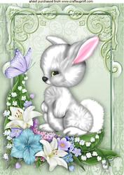 Easter Bunny in Fancy Floral Frame A4