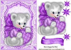 Little Valentine Bear with Purple Heart & Stars