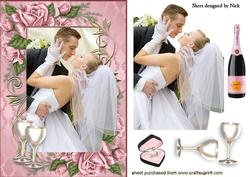 Wedding Couple in Rose Frame with Champers