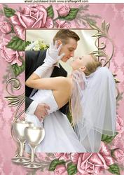 Wedding Couple in Rose Frame with Champers A4