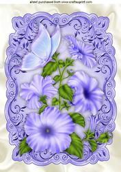 Blue Petunias with Butterflies A4