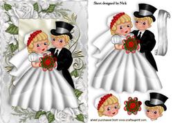 Bride and Groom in White Rose Frame