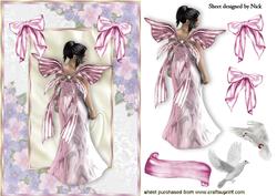 Fantasy Fairy in Pink Floral Frame with Doves and Bows