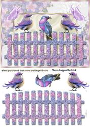 Pretty Song Birds with Butterflies in Floral Frame