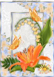 Pretty Peach Lilies in Floral Frame A4 A4