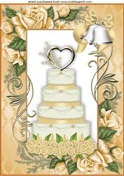 Gold Bells with Pretty Wedding Cake in Rose Frame A4
