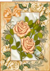 Peach Roses with Little Bird in Rose Frame A4