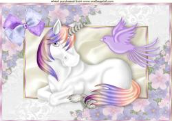 Fantasy Unicorn with Bird in Floral Frame A4